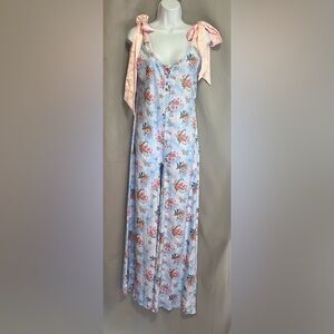 Dolls Sugar‎ thrillz pastel bird ribbed flared  jumpsuit Sz Large NWOT